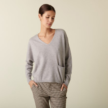 Short cashmere V-neck sweater with pockets - Balba