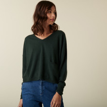 Pull court col V en cachemire avec poches - Balba 7451 bronze - 83 Kaki