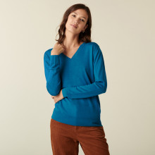 V-neck sweater in merino wool with ribbed edges - Arya