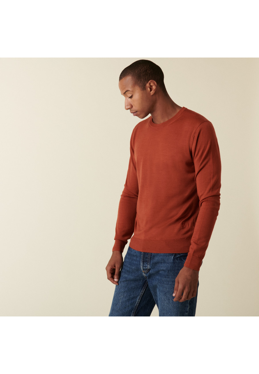 Round neck sweater with logo in merino wool - Eddie