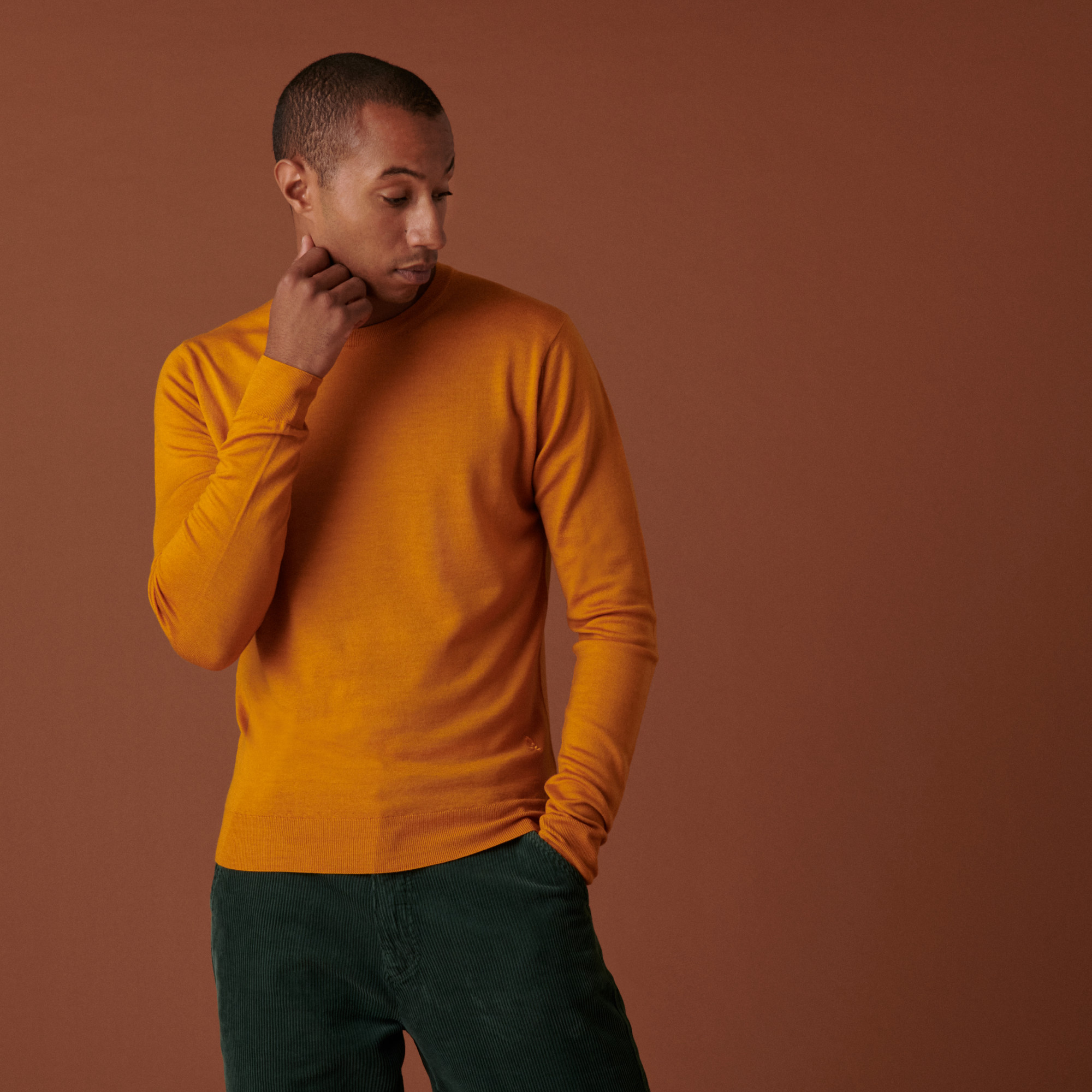 Pull col rond avec logo en laine mérinos - Eddie 7460 tournesol - 89 Moutarde