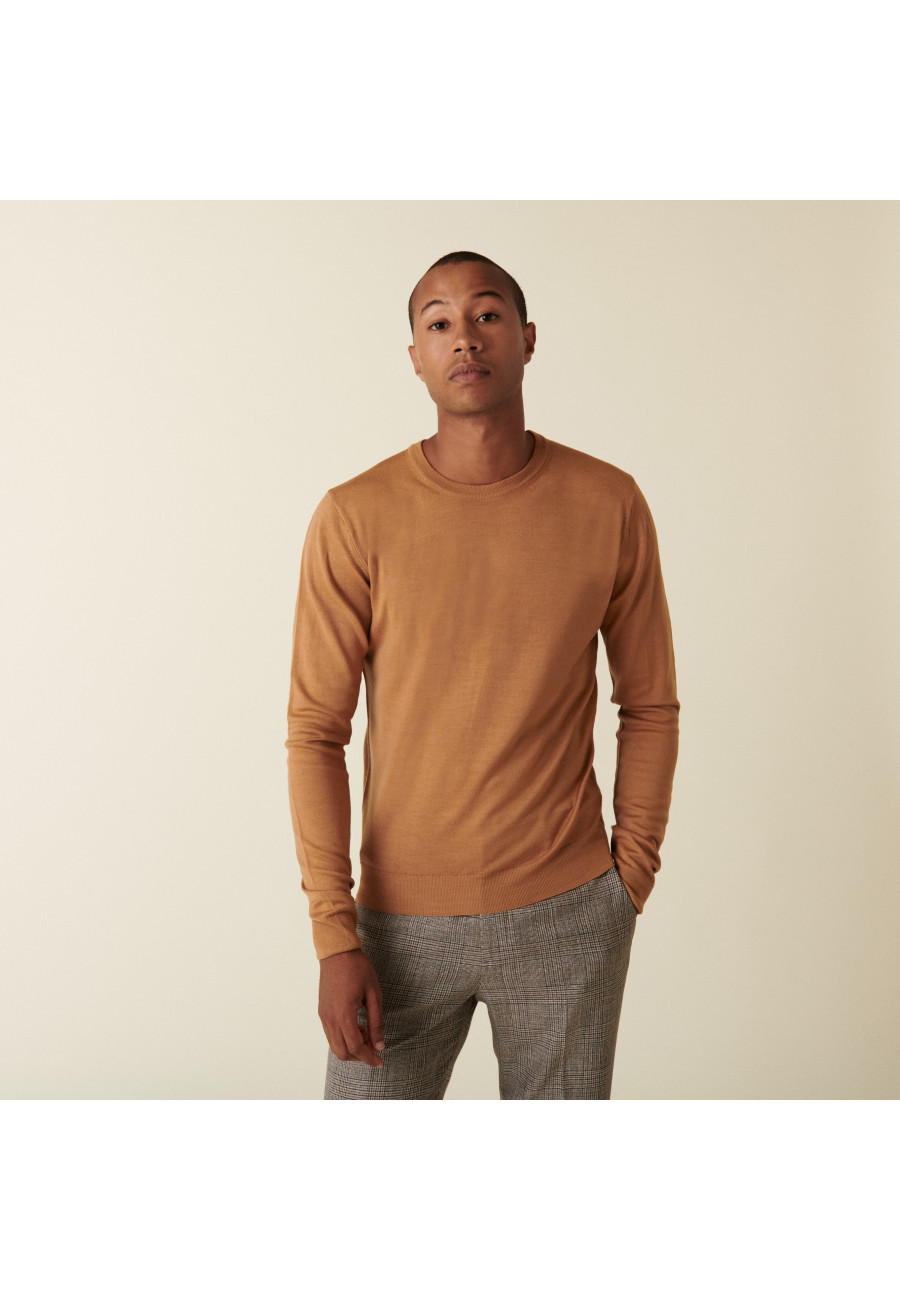 Round neck sweater with logo in merino wool - Eddie