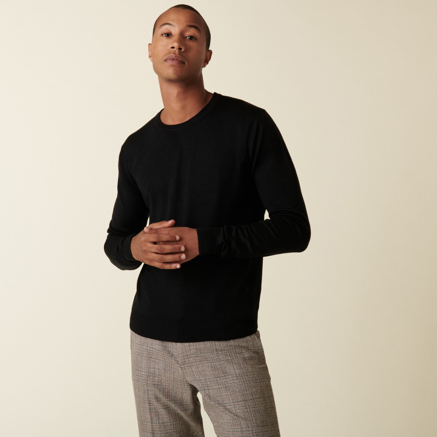 Round neck sweater with logo in merino wool - Eddie