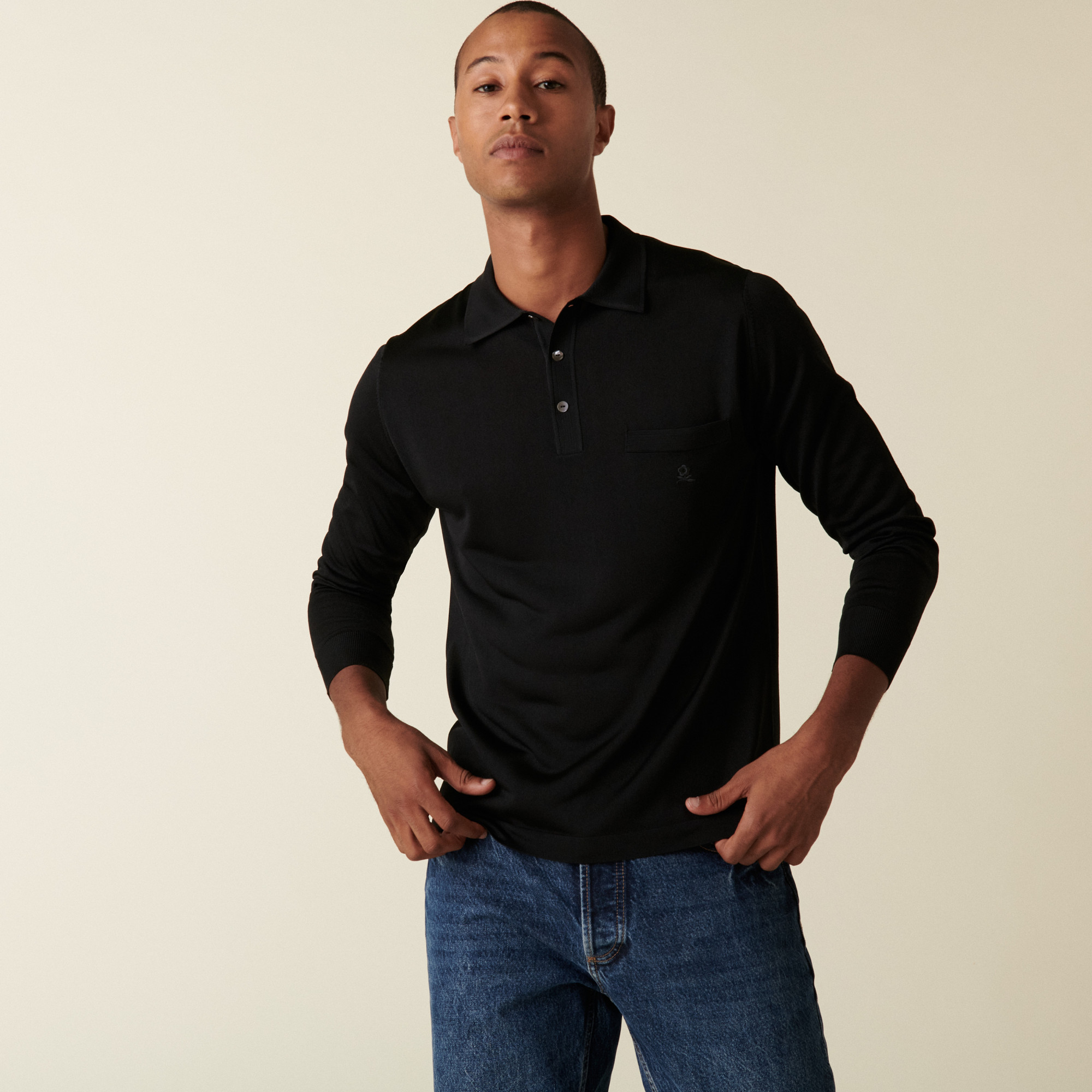 Polo manches longues homme en Fil Lumière Boris 0307 noir - 01 Noir