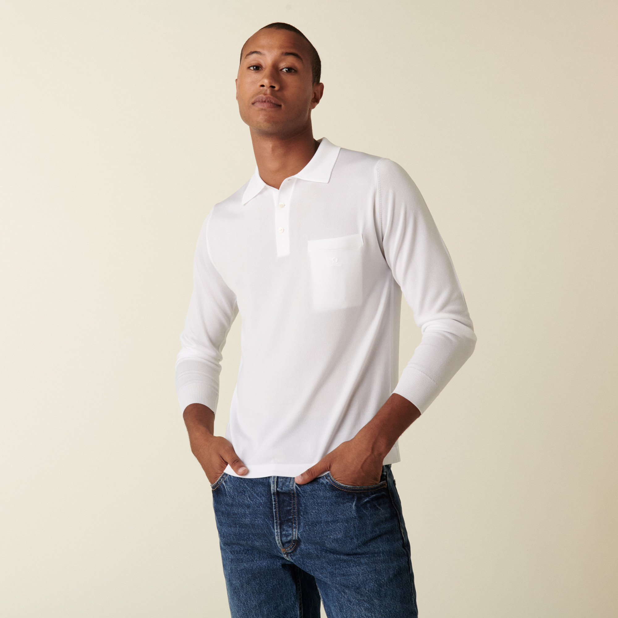 Polo manches longues homme en Fil Lumière Boris 0330 blanc - 02 Blanc