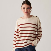 Two-tone round-neck button-down sweater in cashmere - Dalton
