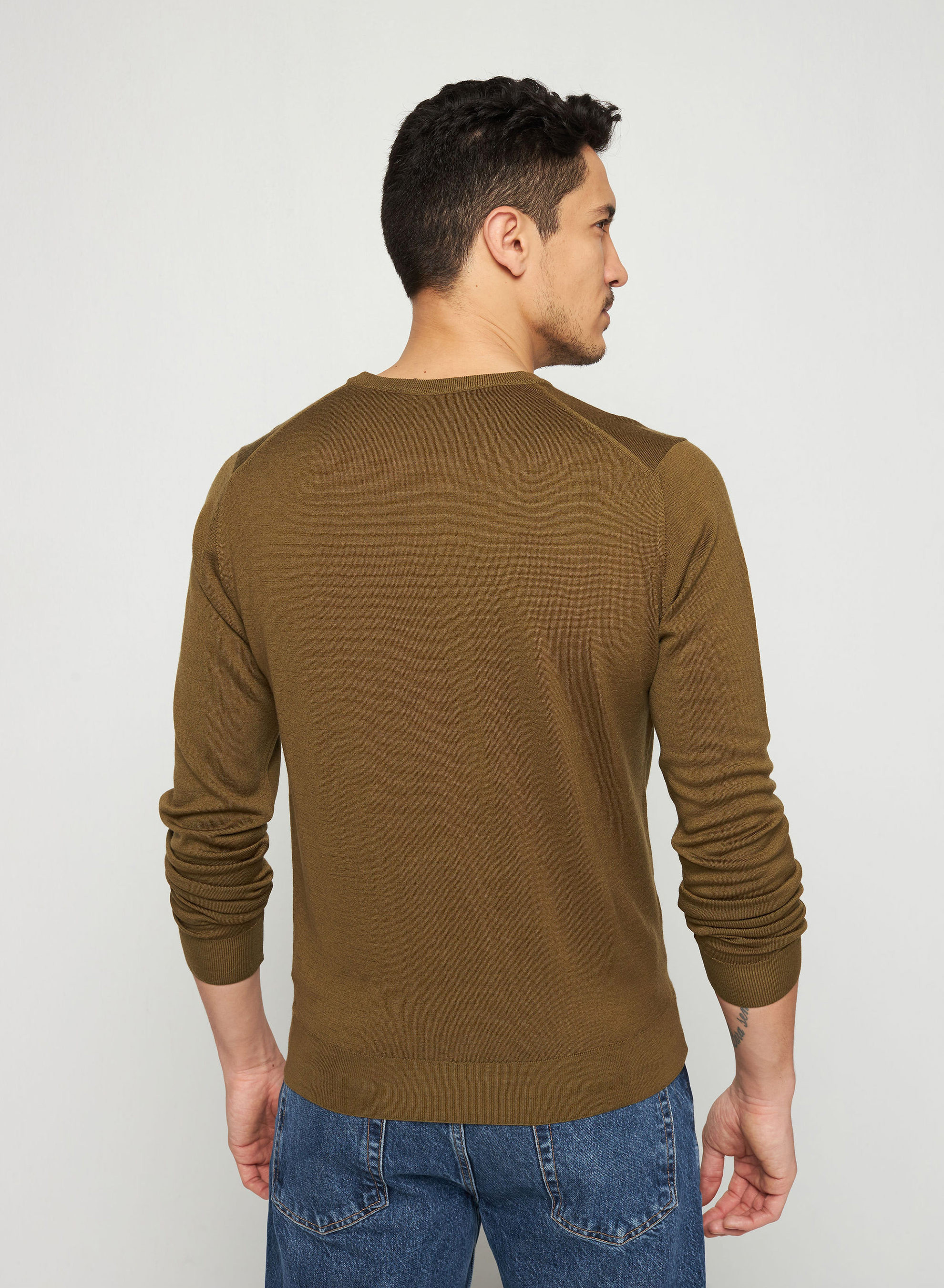 Round neck sweater with logo in merino wool - Eddie