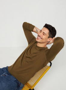 Pull col rond avec logo en laine mérinos - Eddie 7650 kaki - 83 Kaki