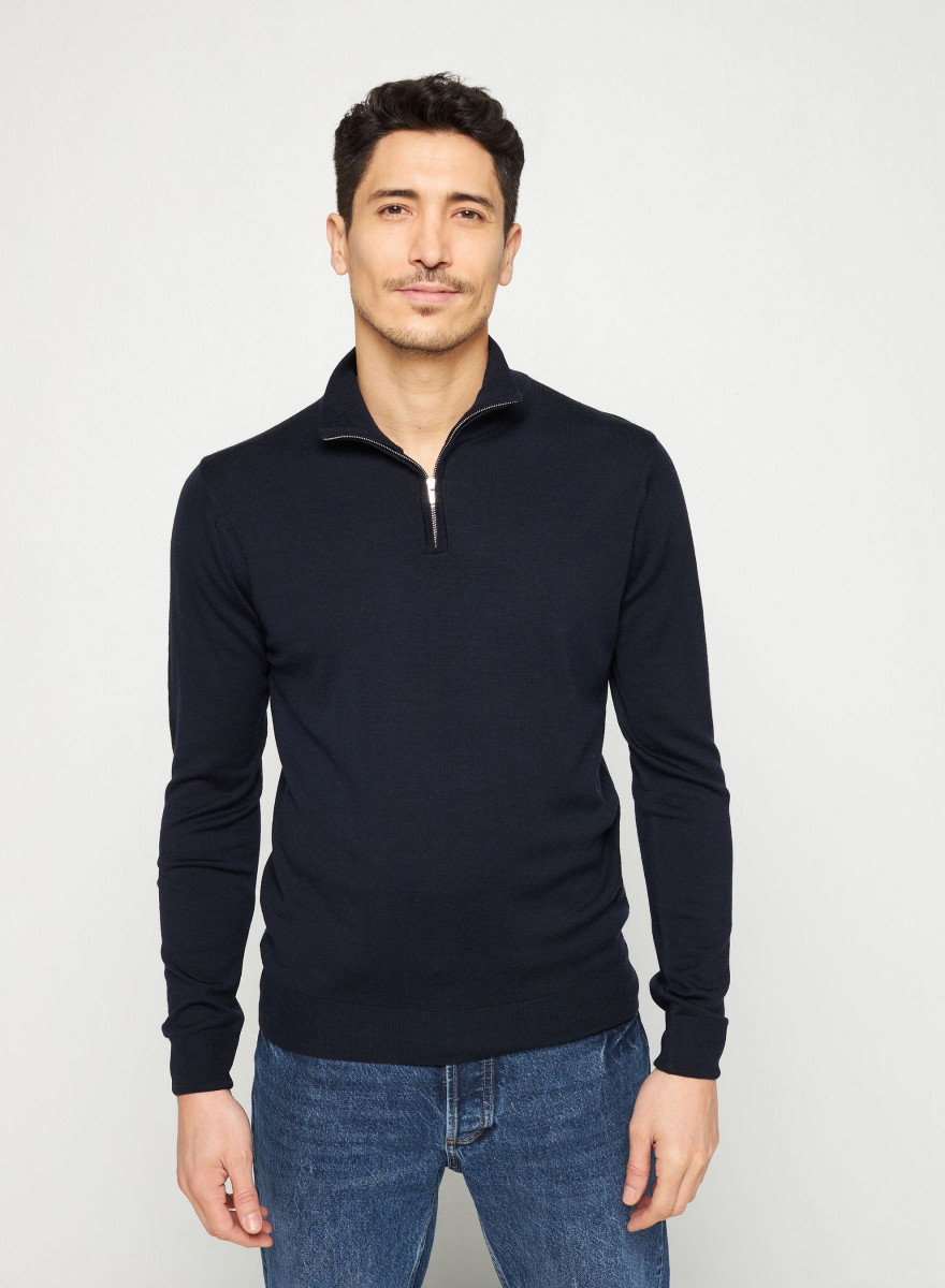 Trucker neck sweater with logo in merino wool - Ryan
