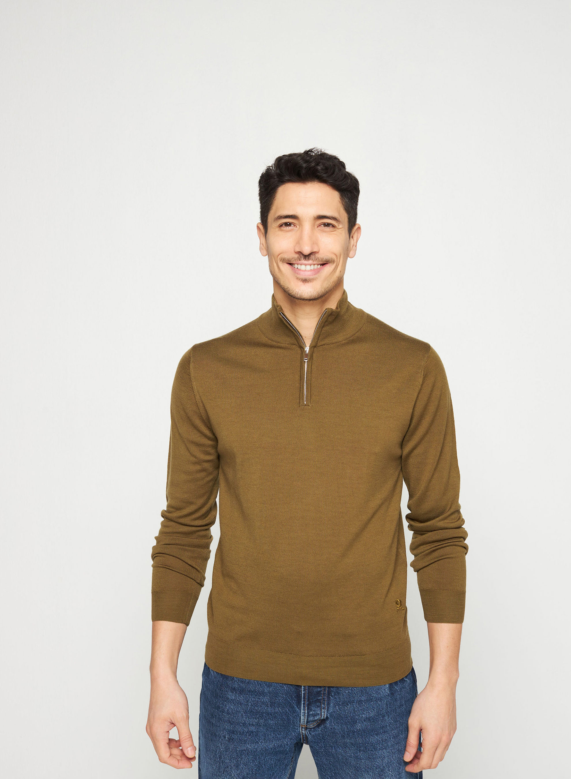 Pull col camionneur avec logo en laine mérinos - Ryan 7650 kaki - 83 Kaki