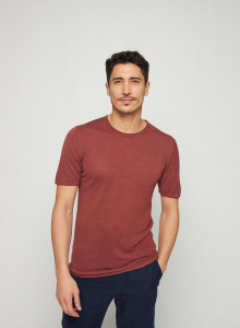 T-shirt col rond en lin flammé - Renaud 7630 argile - 51 Bordeaux