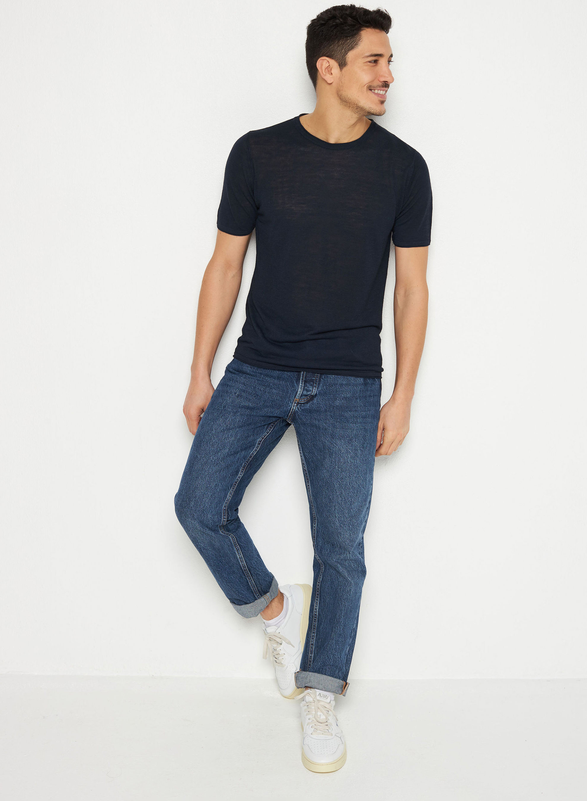 T-shirt col rond en lin flammé - Renaud 7610 noir - 01 Noir