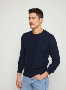 Pull torsadé en coton bio - Ridwane 7640 marine - 05 Bleu marine