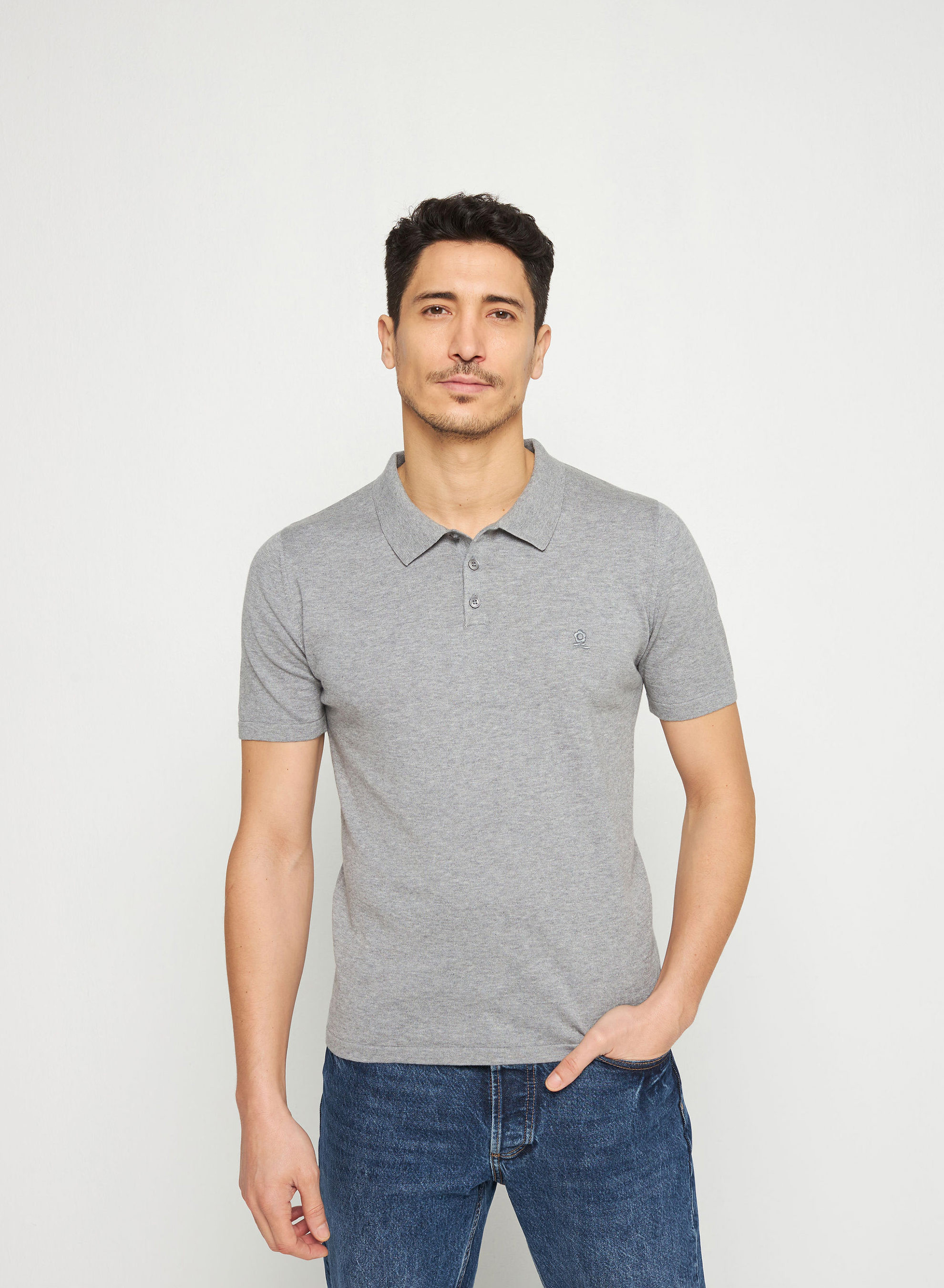 Polo en coton bio avec logo - Richie 7611 volute - 09 Gris moyen