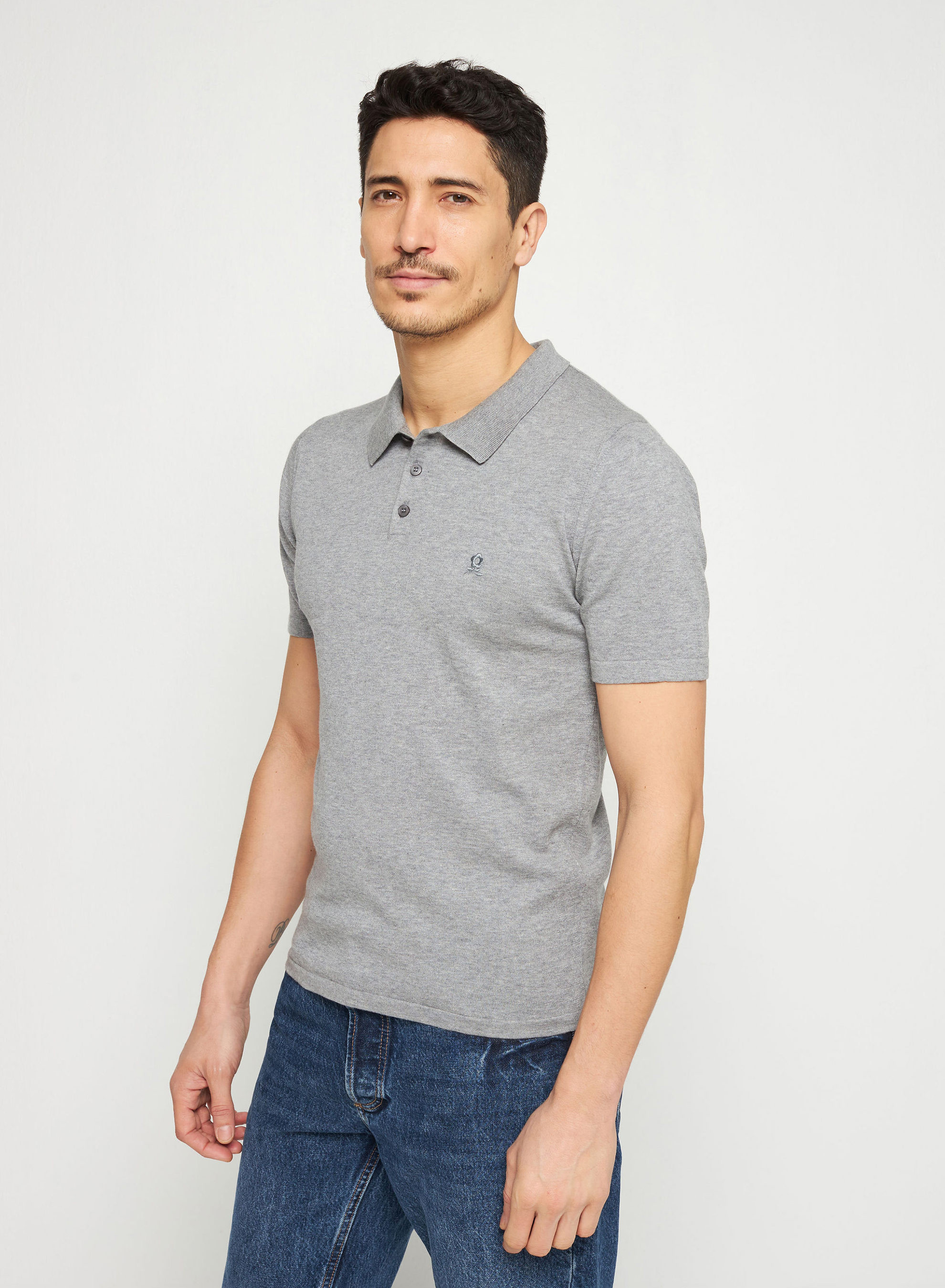 Polo en coton bio avec logo - Richie 7611 volute - 09 Gris moyen
