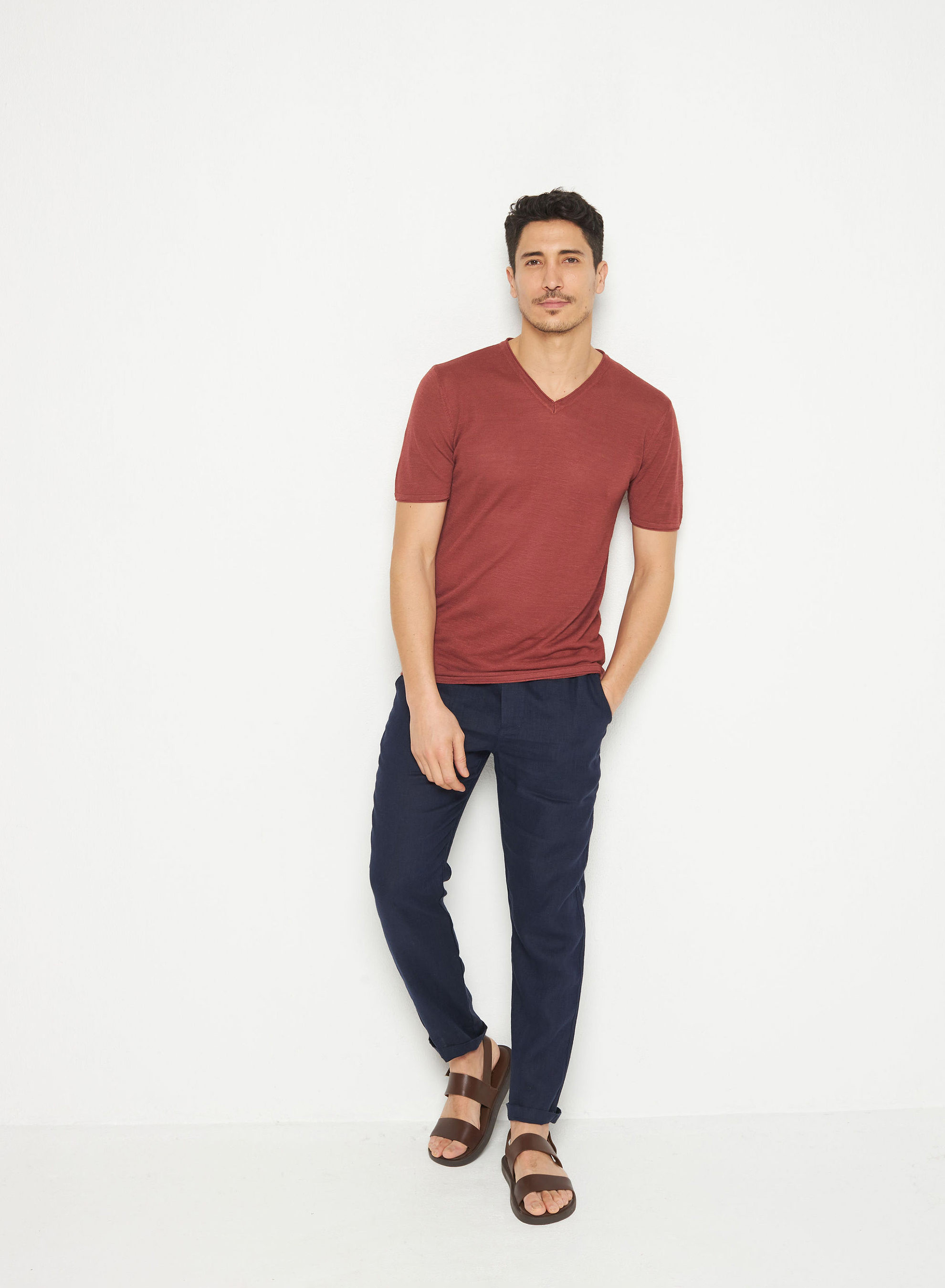 Slub linen V-neck T-shirt - Reuben