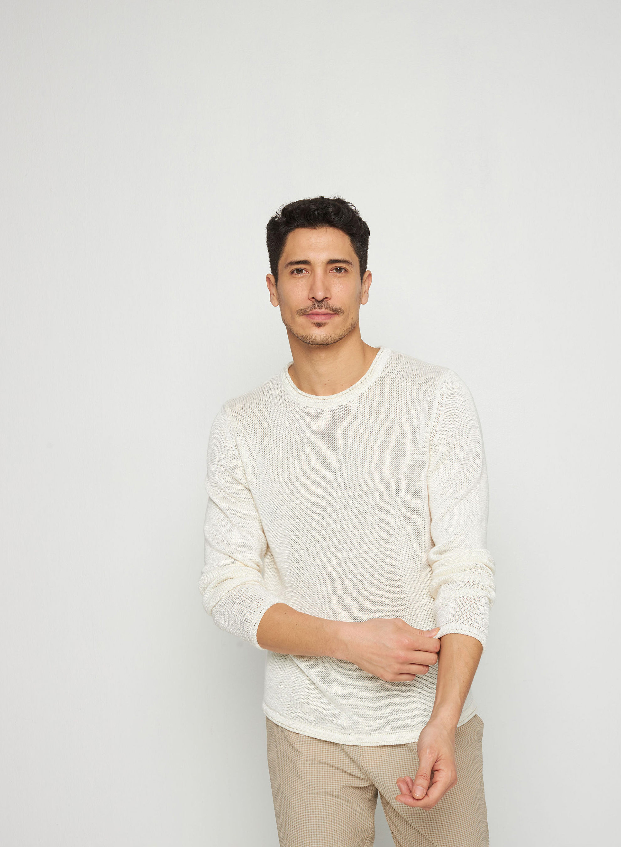 Pull col rond en lin - Rudy 7601 ecru - 82 Ecru