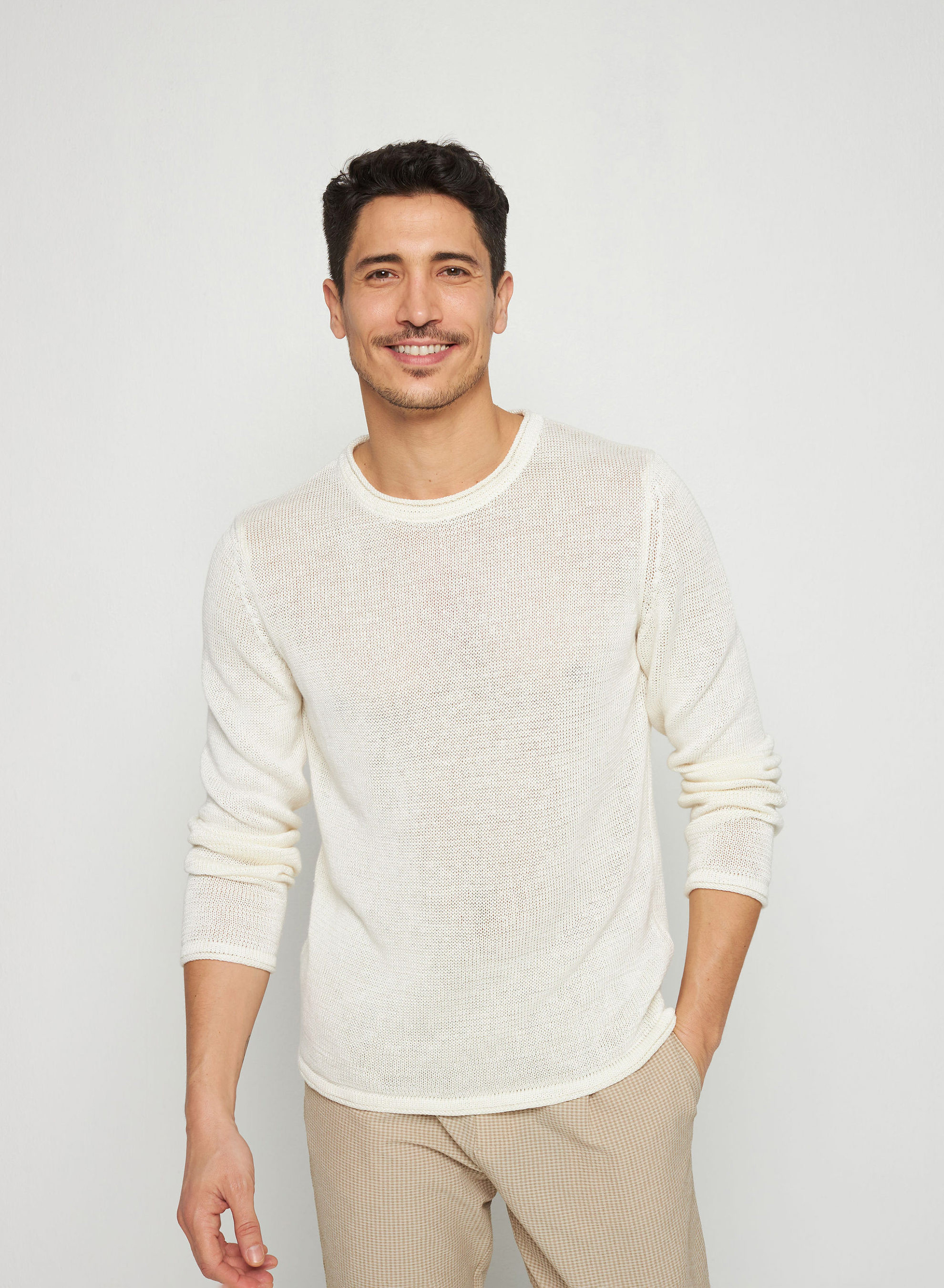 Pull col rond en lin - Rudy 7601 ecru - 82 Ecru