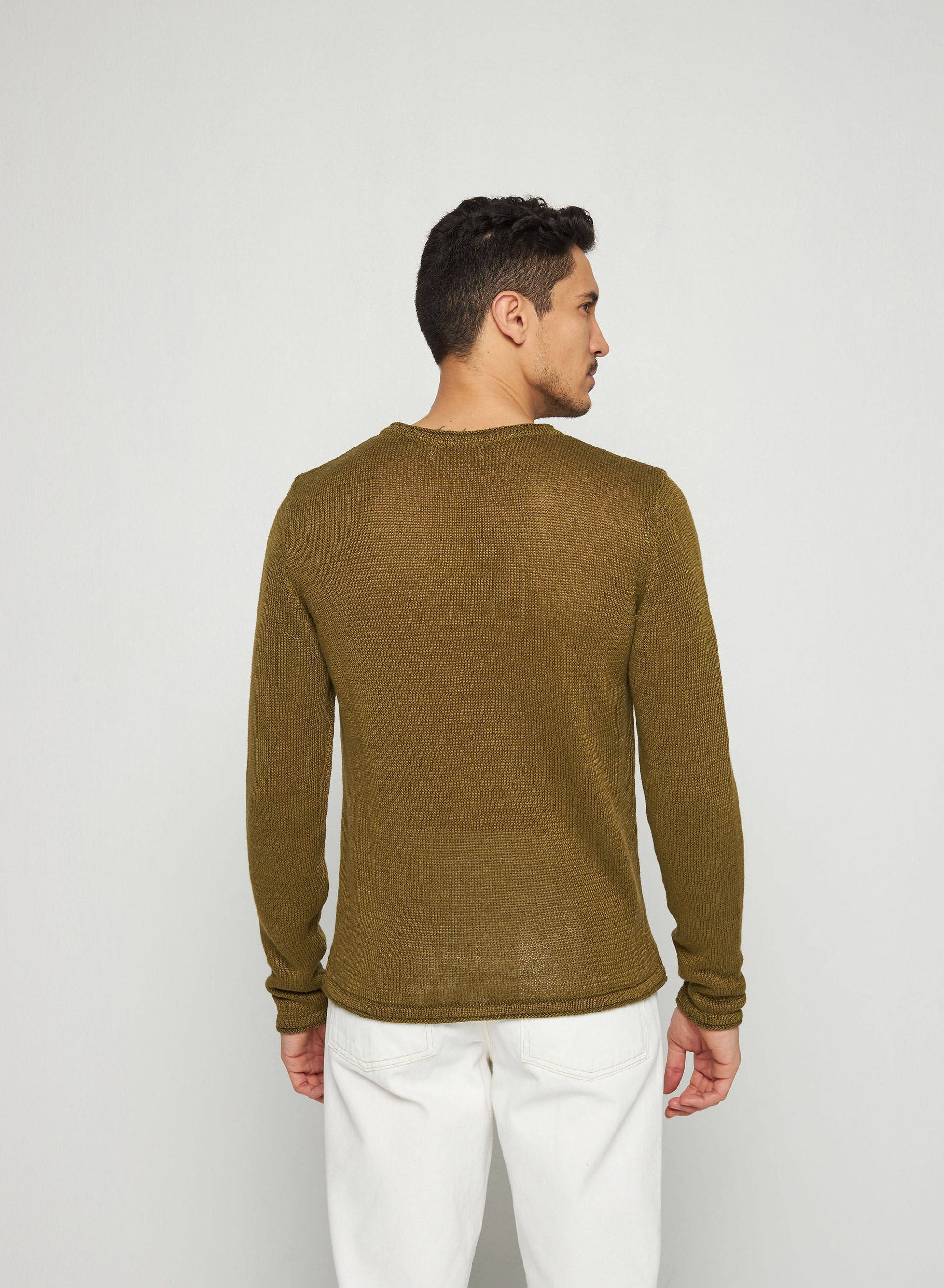Pull col rond en lin - Rudy 7650 kaki - 83 Kaki