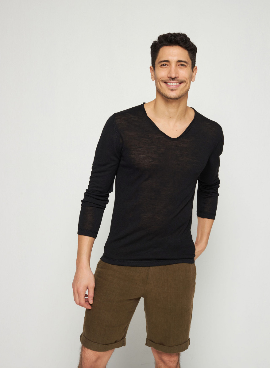 Flamed linen tunisian collar t-shirt - Blayne