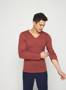 T-shirt col tunisien en lin flammé - Blayne 7630 argile - 51 Bordeaux