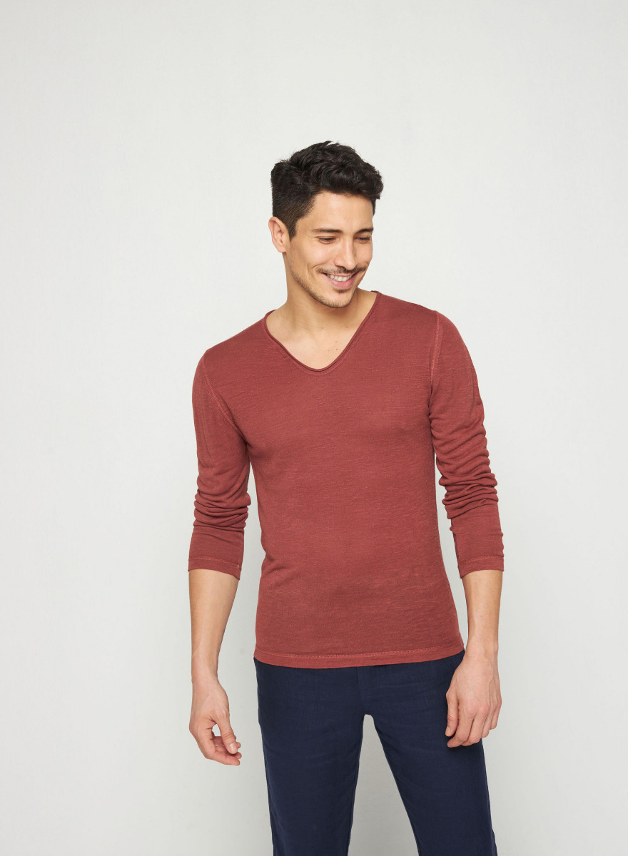 Flamed linen tunisian collar t-shirt - Blayne