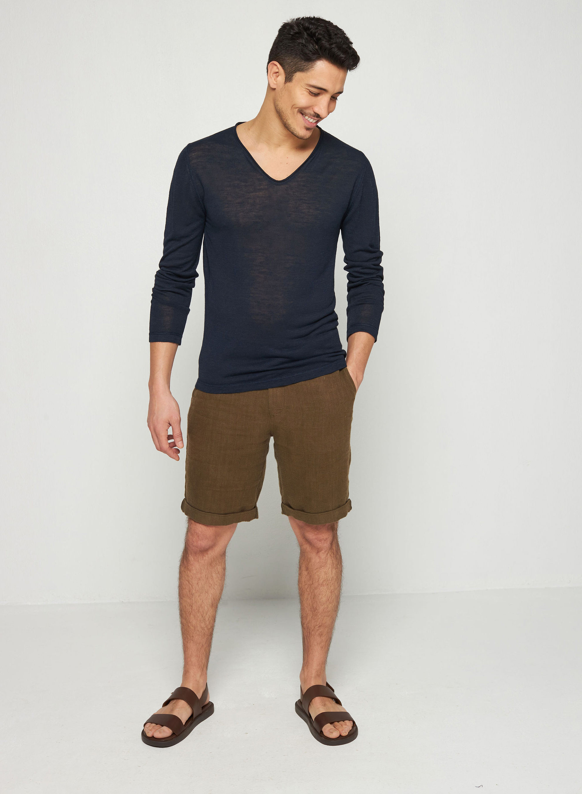 Slub linen and linen V-neck sweater -Blayne