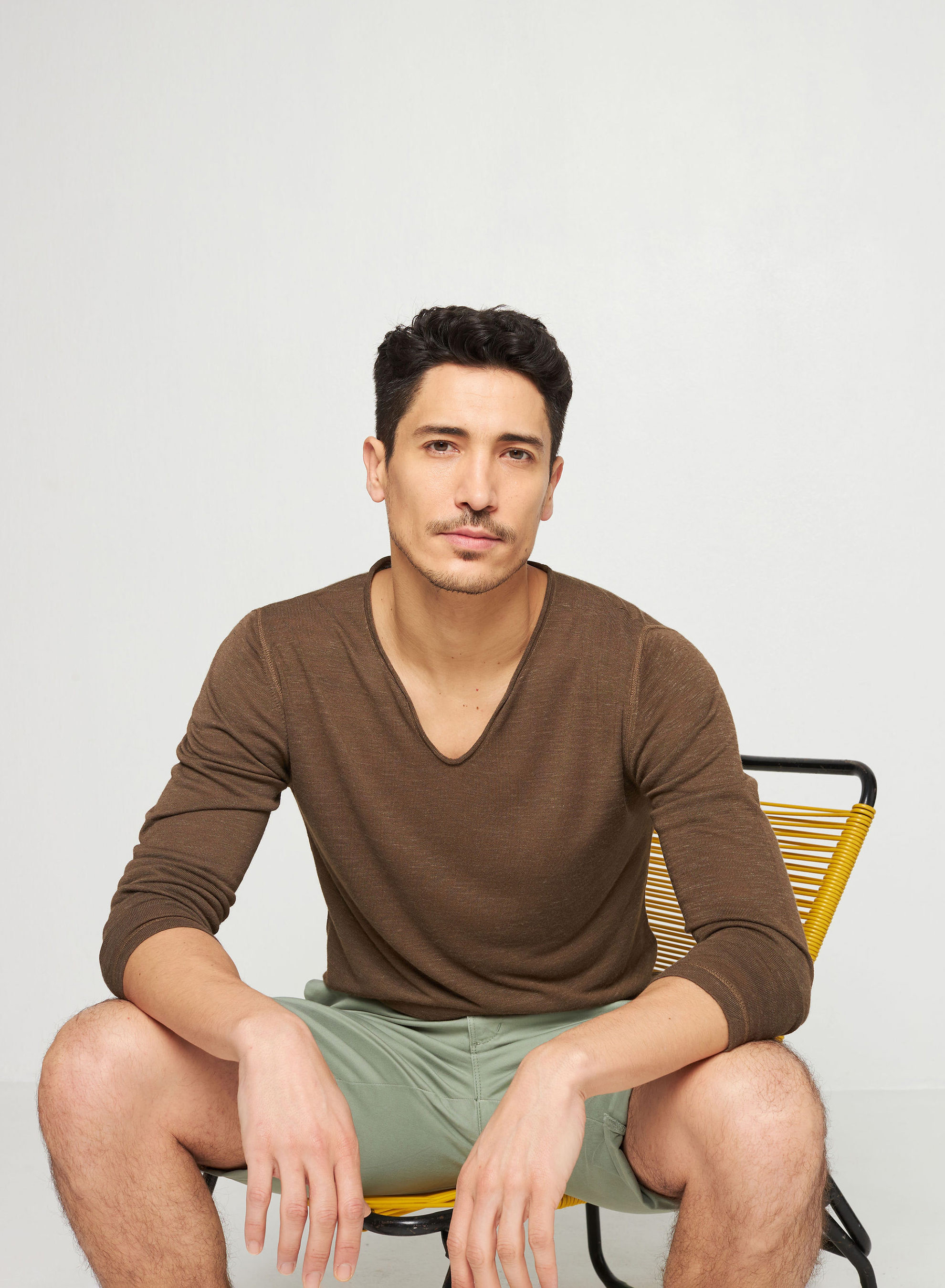 Slub linen and linen V-neck sweater -Blayne