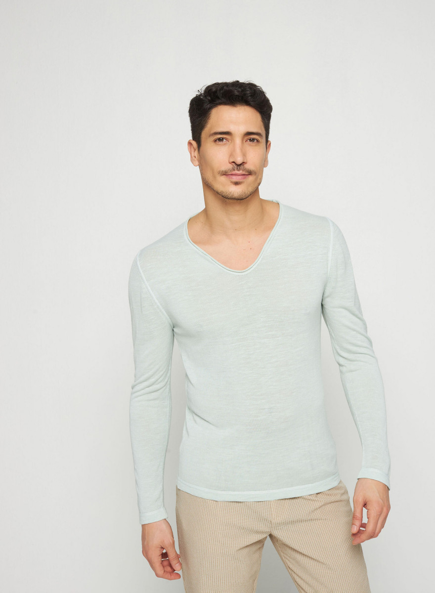 Flamed linen tunisian collar t-shirt - Blayne