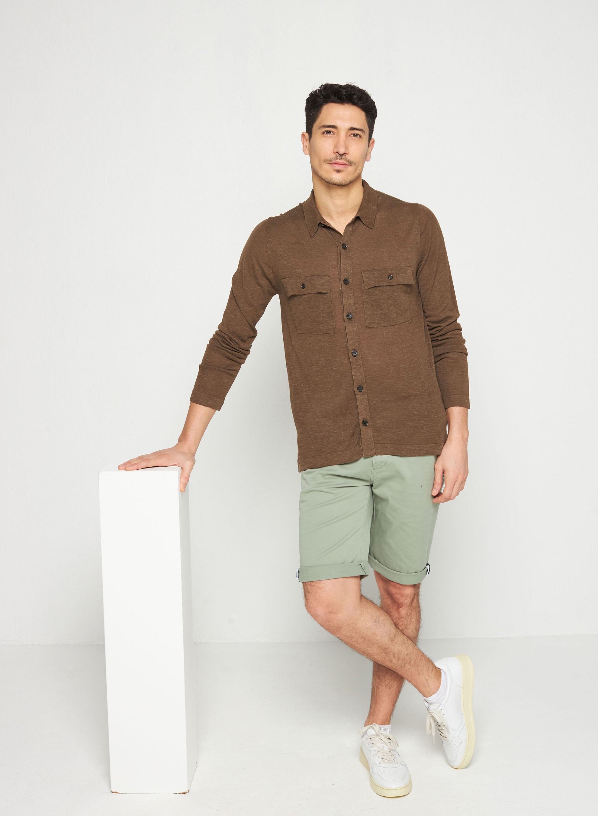 Chemise boutonnée en lin flammé - Randy 7650 kaki - 83 Kaki