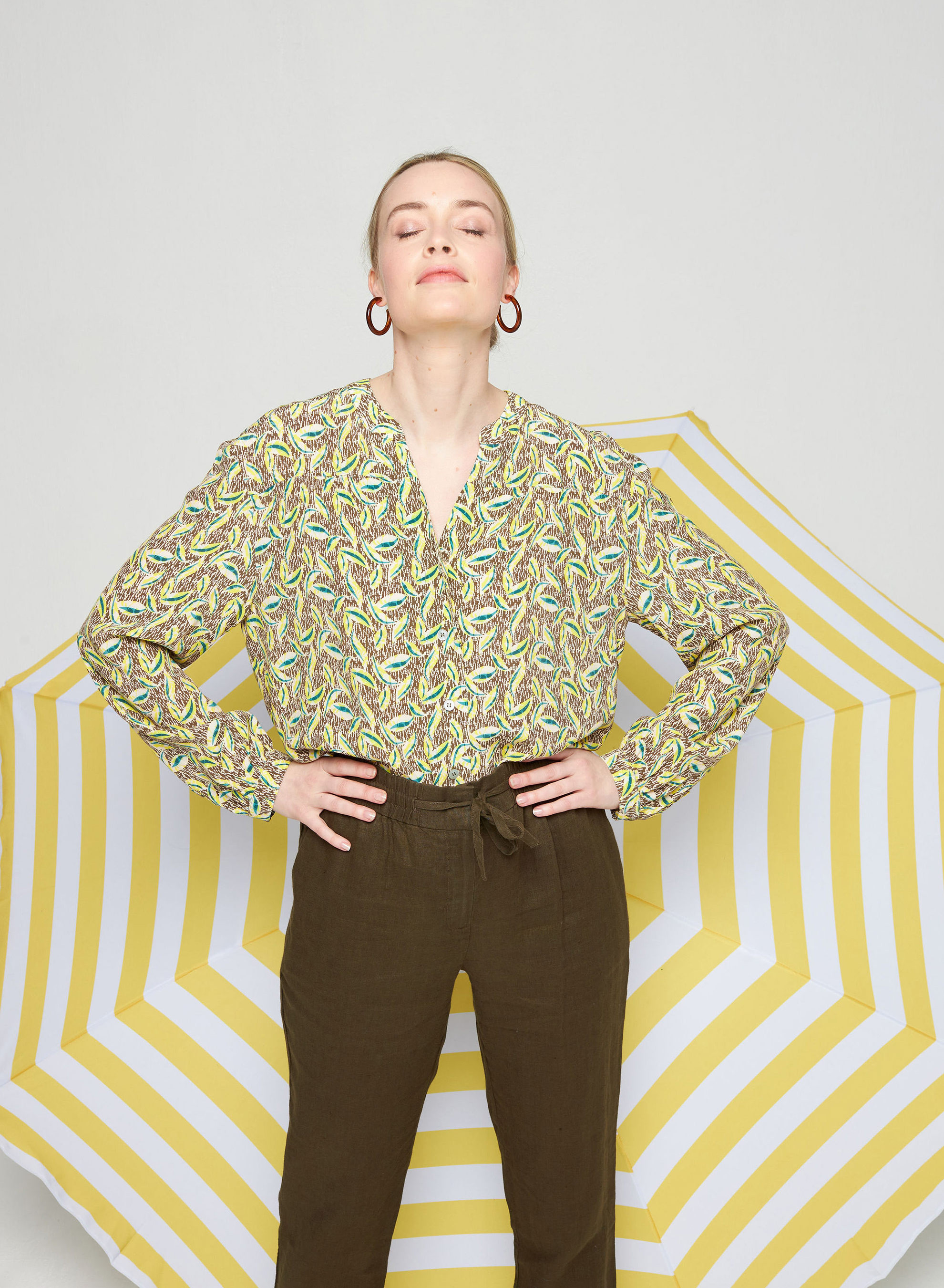Patterned long-sleeved blouse in viscose warp and weft - Seina