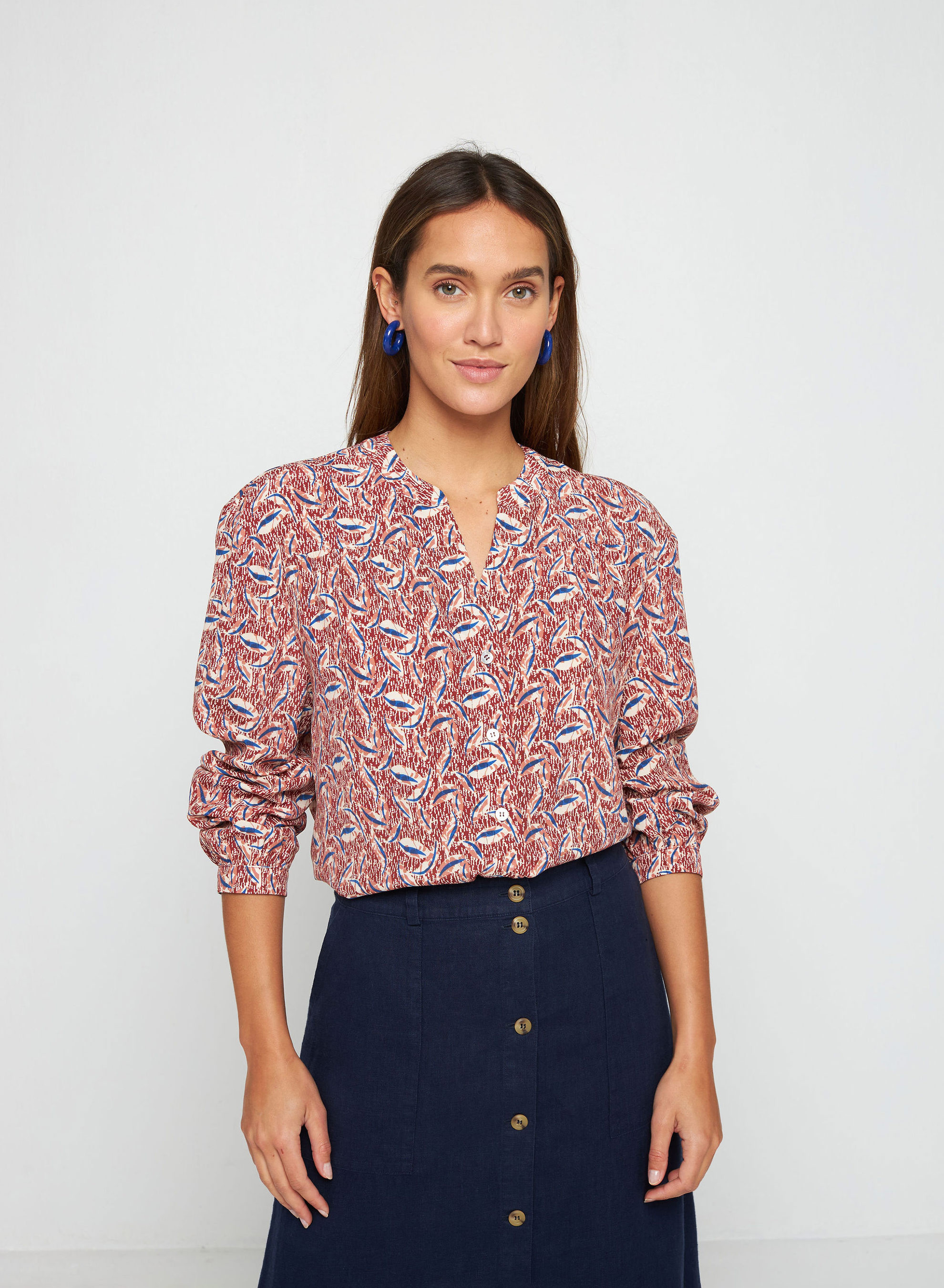 Chemisier manches longues à motifs en chaine et trame viscose - Seina 7722 blush - 51 Bordeaux