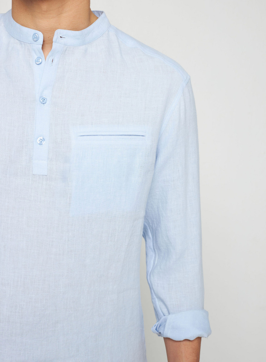 Camisa de linho com gola tunisina - Romeo