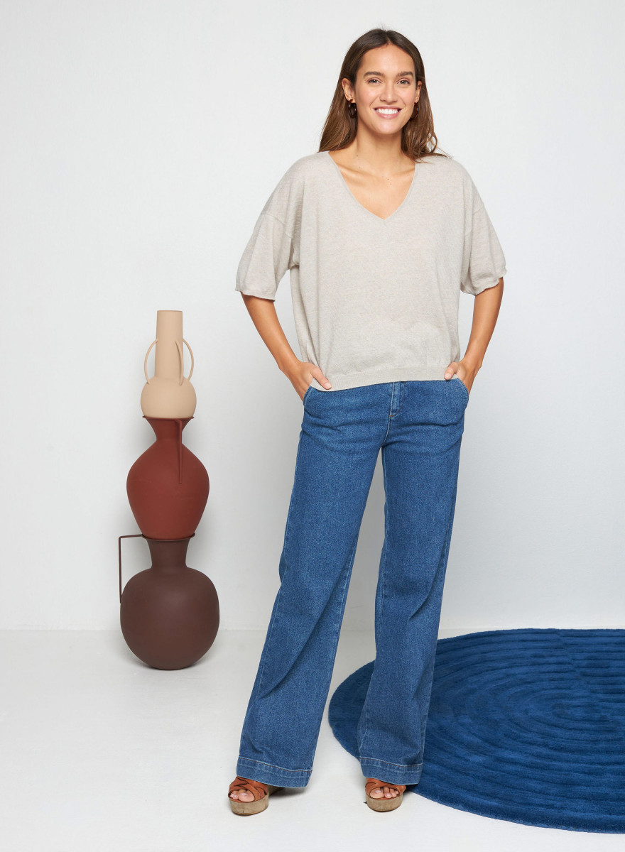 Camiseta leve de cashmere com mangas até o cotovelo - Solange