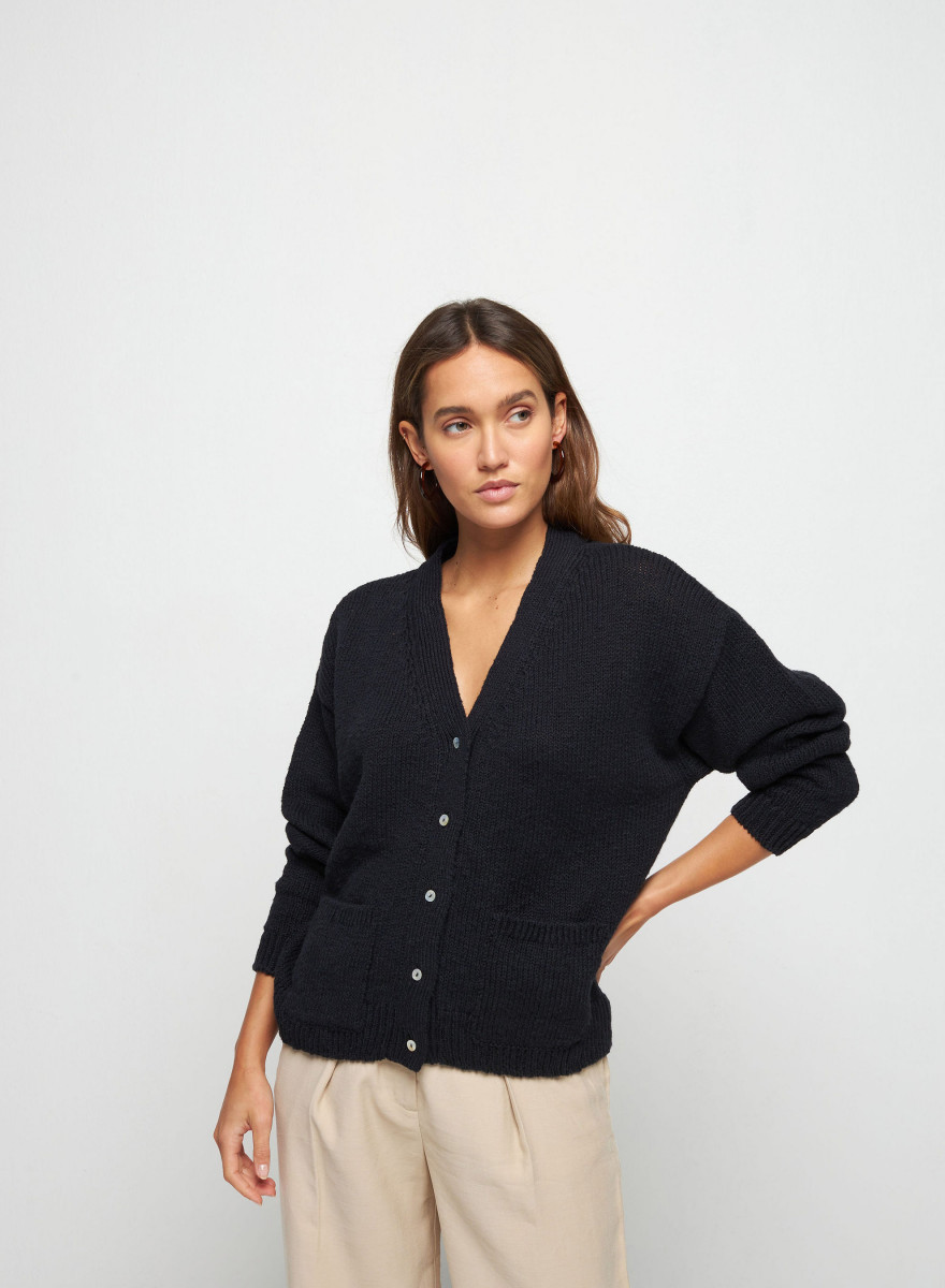 Cotton and linen V-neck cardigan - Thais