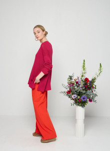 Pull oversize col V en corallo - Telma 7681 pivoine - 51 Bordeaux