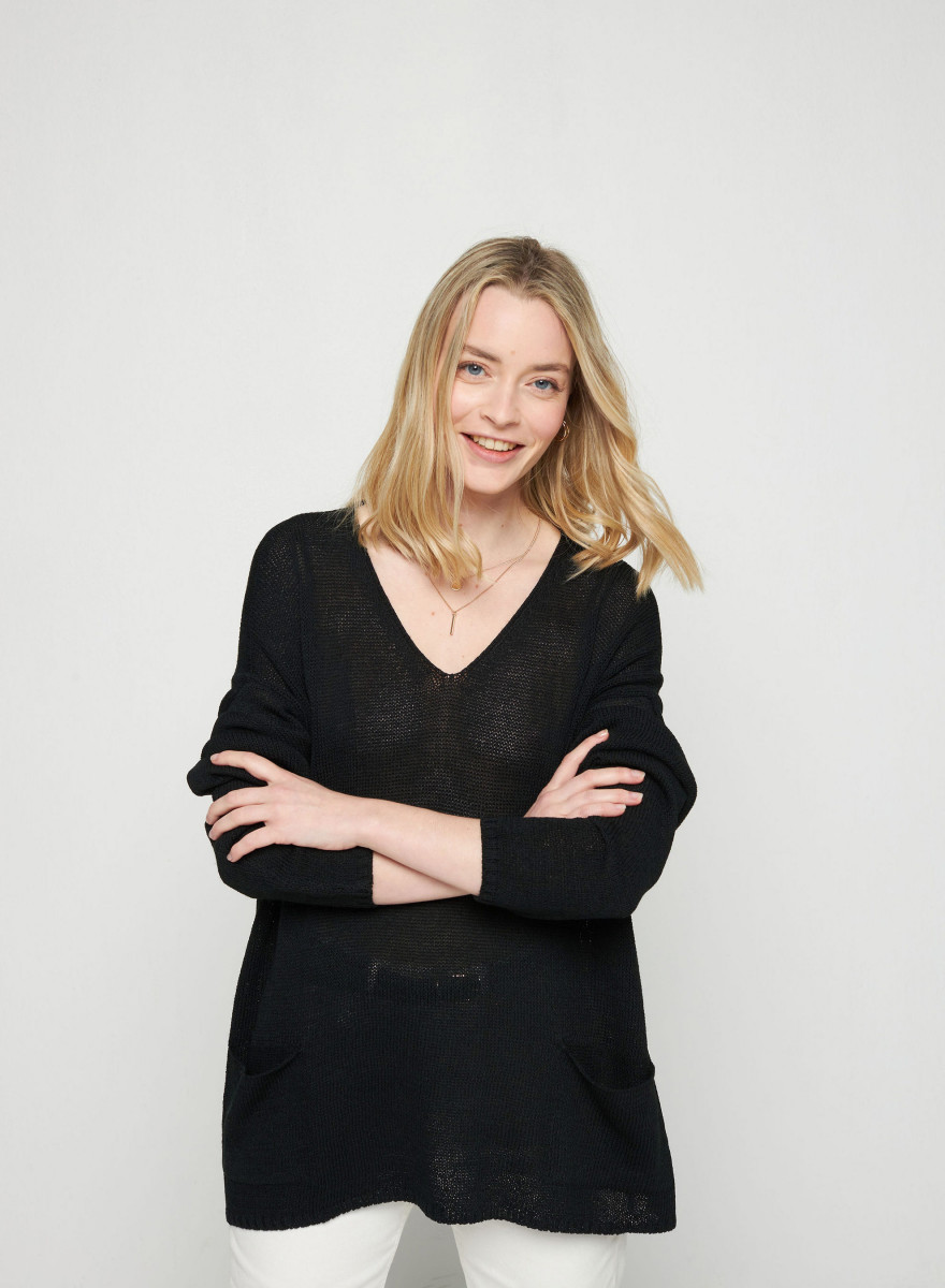 Suéter oversized com decote em V em corallo - Telma