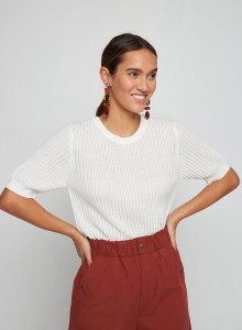 T-shirt col rond en coton bio - Sidonie 7601 ecru - 82 Ecru