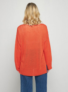 Pull oversize col V en lin - Tiphaine 7670 tangerine - 15 Orange