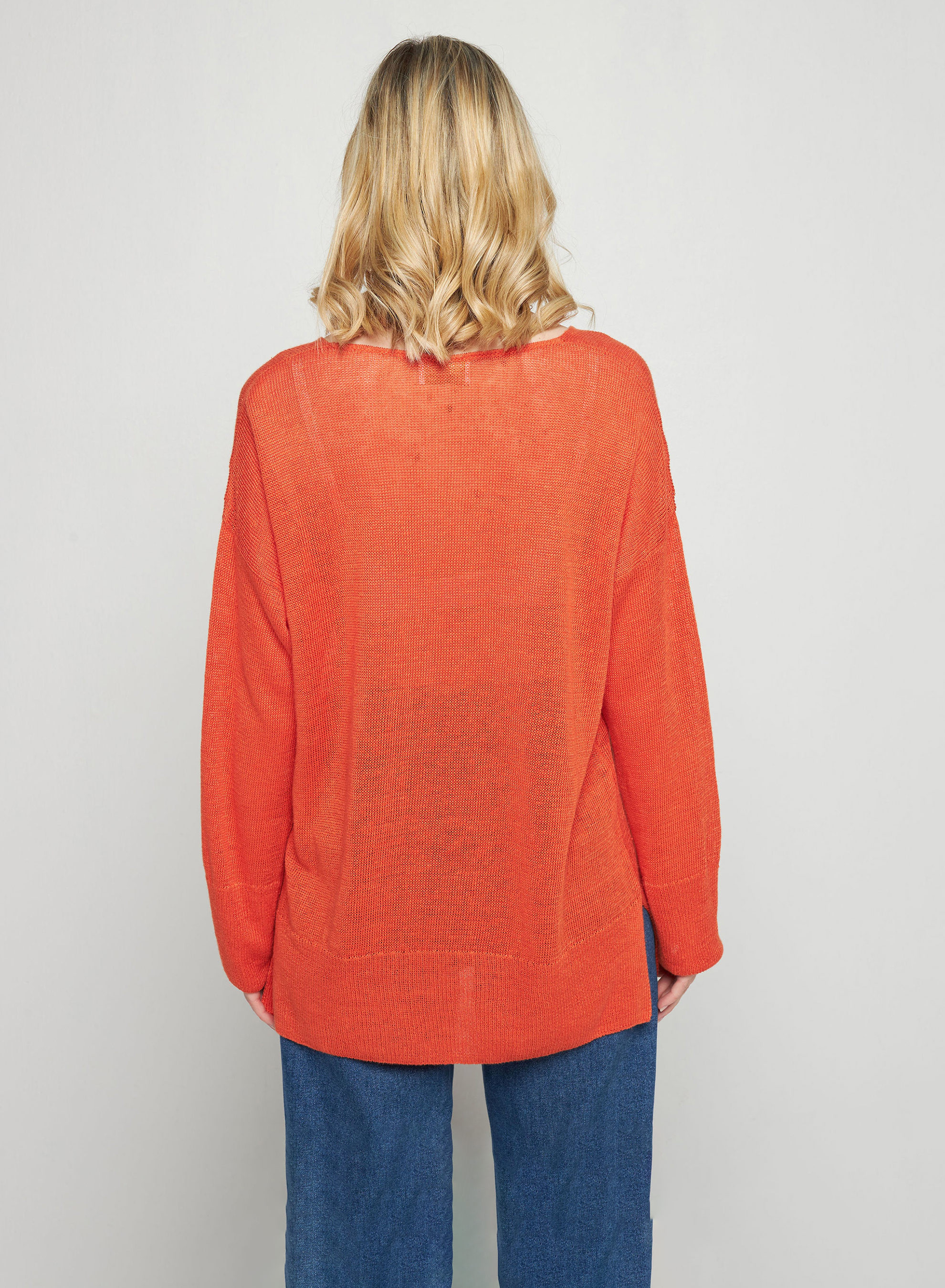 Pull oversize col V en lin - Tiphaine 7670 tangerine - 15 Orange