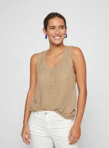 Débardeur col rond en lin - Tina 7620 raphia - 12 Beige clair