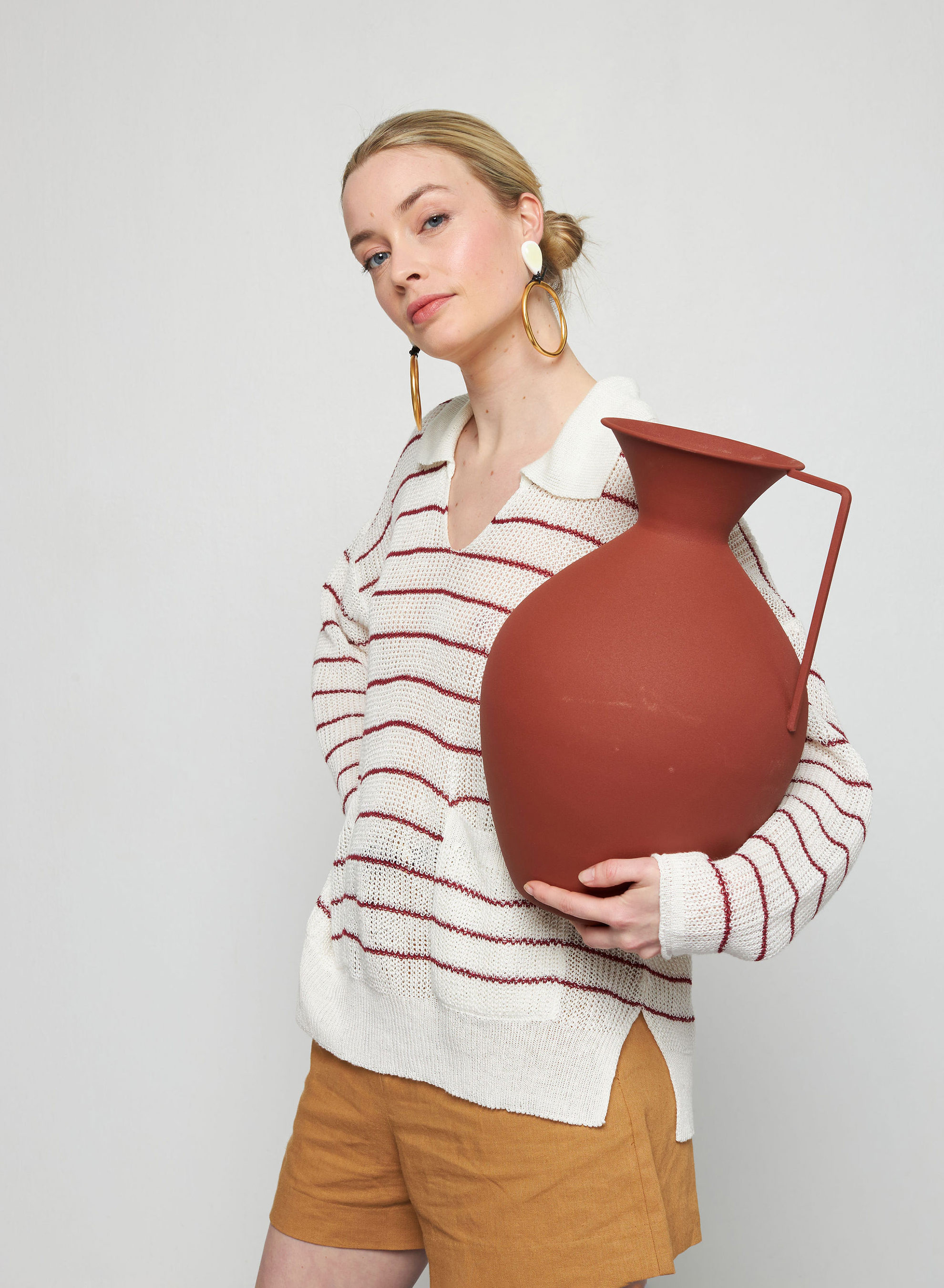 Pull ample col polo en lin - Tiara 7730 ecru/argile - 82 Ecru