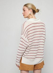 Pull ample col polo en lin - Tiara 7730 ecru/argile - 82 Ecru