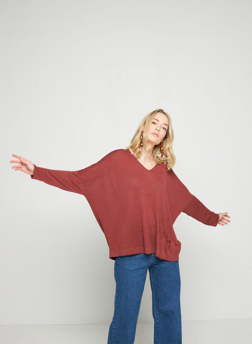 Camiseta folgada de linho com estampa slub - Balou