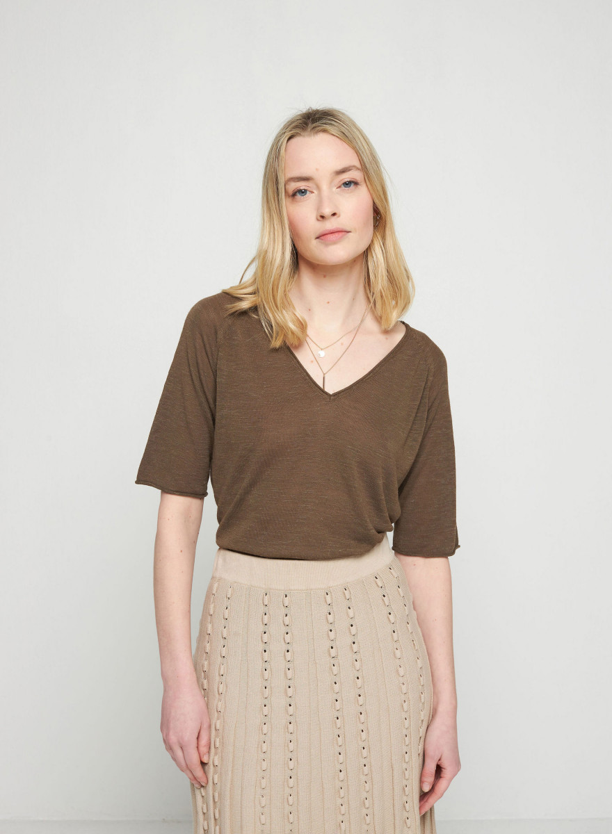 Flamed linen elbow sleeve t-shirt - Bonbon
