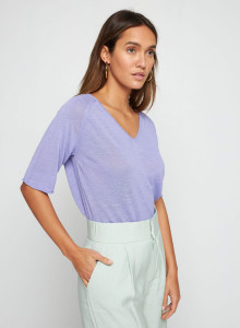 Flamed linen elbow sleeve t-shirt - Bonbon