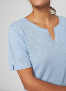 Flamed linen t-shirt with tunisian collar - Bohême