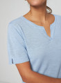 T-shirt col tunisien en lin flammé - Bohême 7642 horizon - 04 Bleu clair