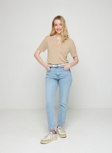 Flamed linen t-shirt with tunisian collar - Bohême