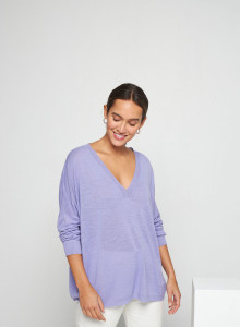 T-shirt oversize col v en lin flammé - Beja 7690 lavande - 16 Violet clair